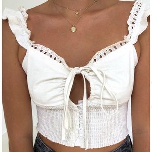 Shekou Night Fever White Tie Front Blouse Tank Top